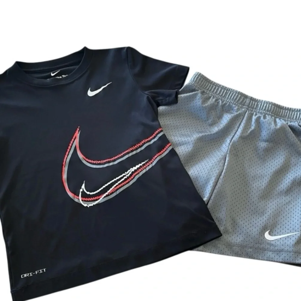 Nike Boys Dri-Fit Short Sleeve Tee Gym Shorts Athletic Sporty Matching Set Sz 6